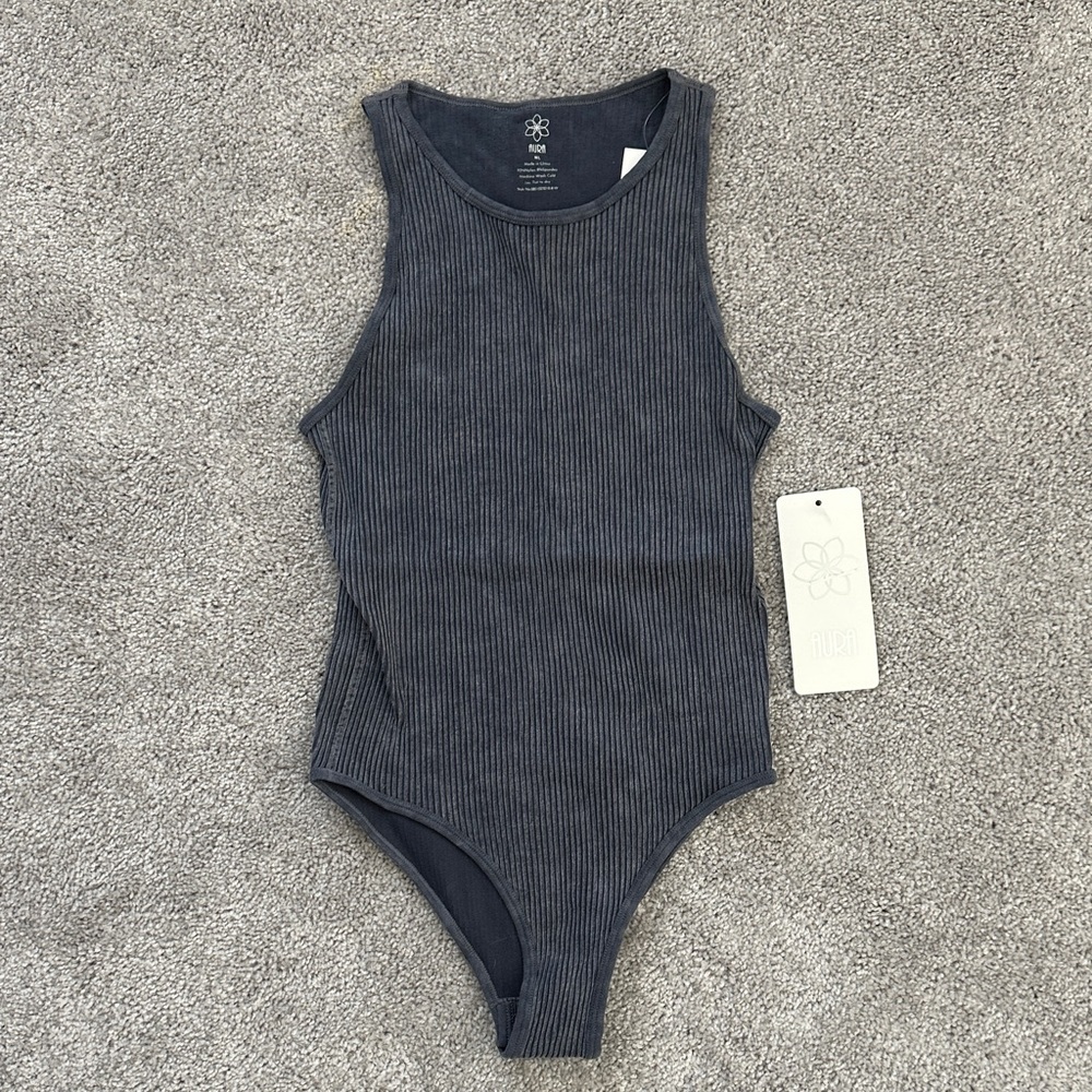 Aura Women's Ribbed Bodysuit in Dark Gray